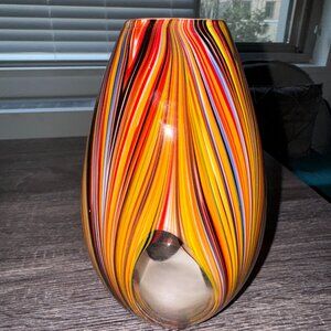 Missoni For Target 2011 Glass 8 inch Vase Swirled Reds Yellows Clear Ovals 